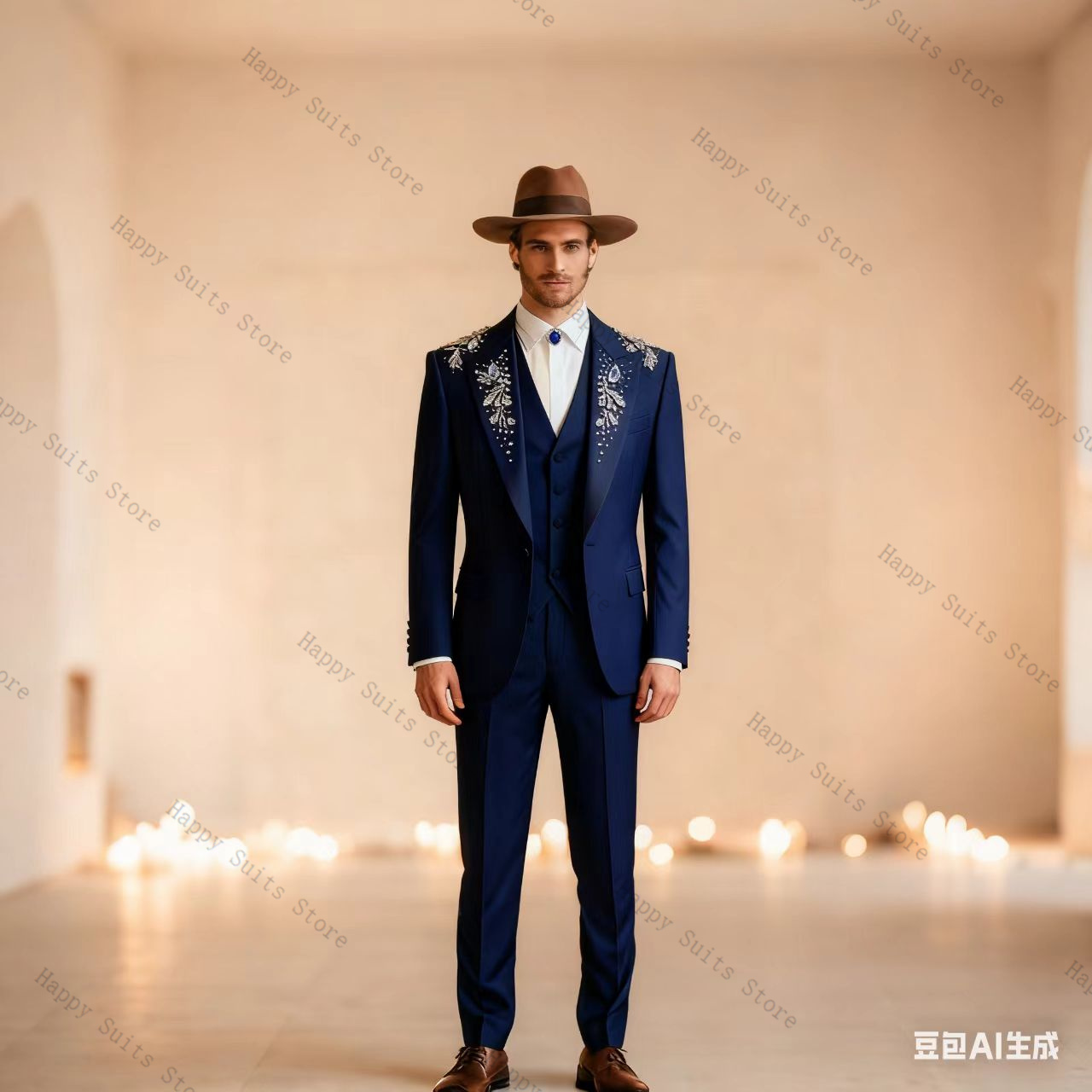 Formal Wear Jersey For Men - Blue Crystals Men Suit Set 3