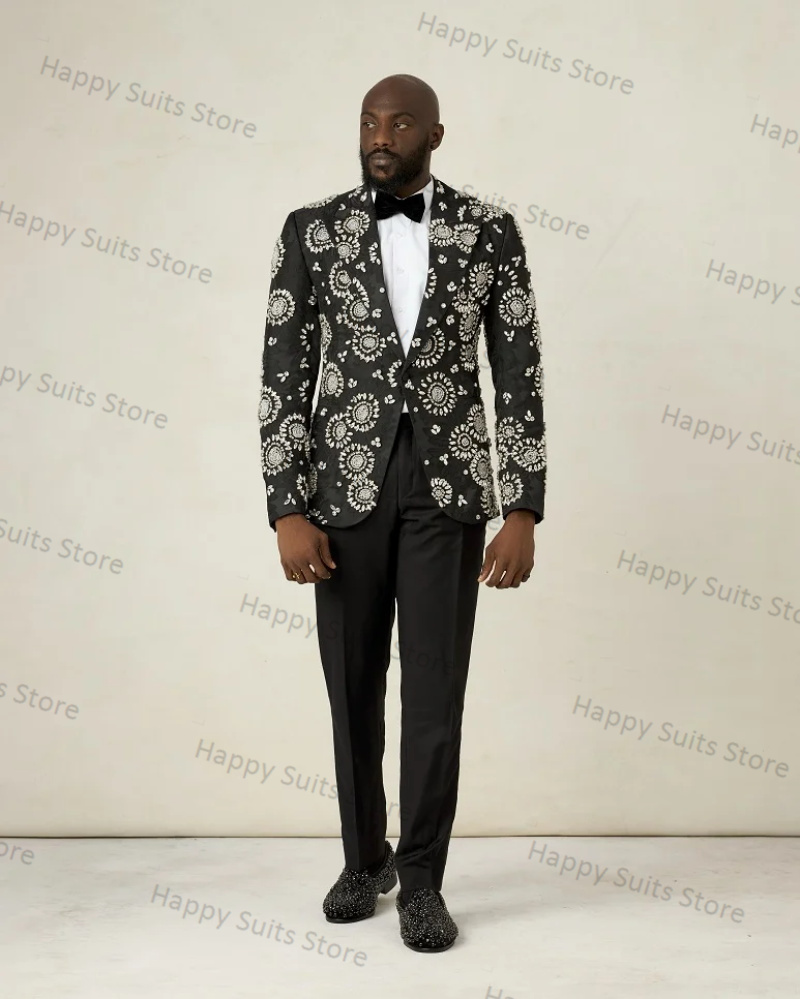 Formal Wear Jersey For Men - Crystals Black Groom Men Suit 2