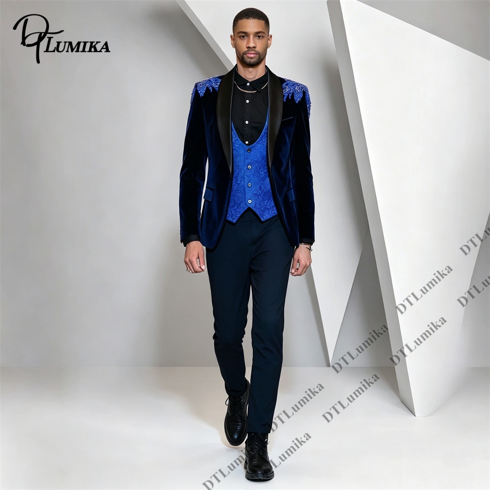 Formal Wear For Men Black Suit - Peagent Men 3 Piece Velvet Suit