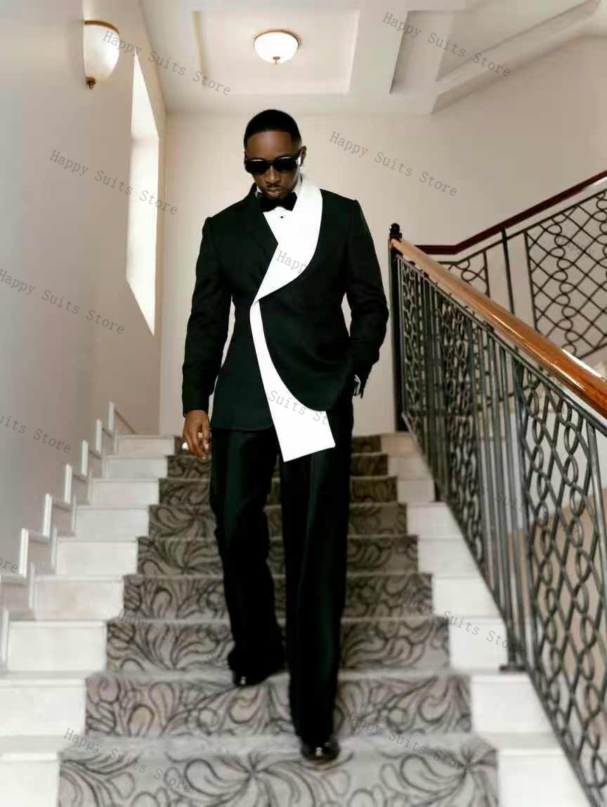 Black White Men Suit Set 2 Pcs - Formal Wear For Men Black Suit 评论和价格