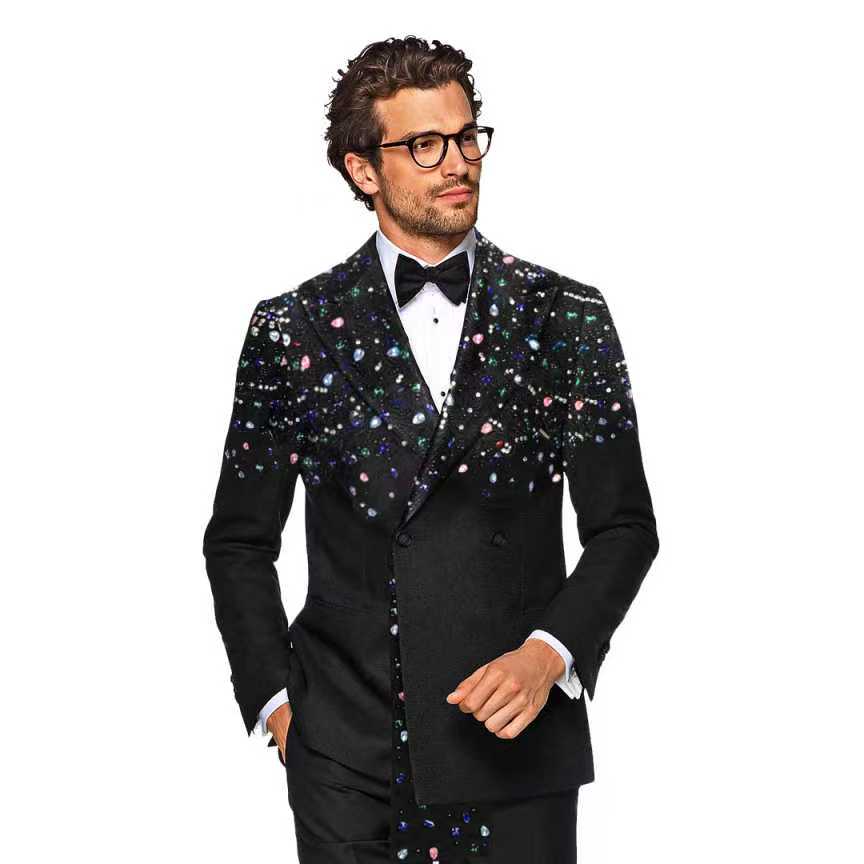 Black Men Suit Set 2 Pieces Cr - Formal Wear Jersey For Men 评论和价格