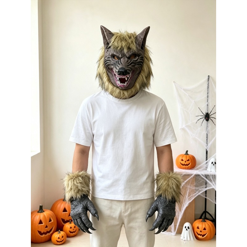Halloween Wolf Head Mask and G - Formal Wear Gloves Men 评论和价格