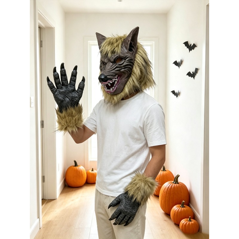 Halloween Wolf Head Mask and G - Formal Wear Gloves Men 评论和价格