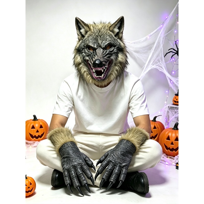 Halloween Wolf Head Mask and G - Formal Wear Gloves Men 评论和价格