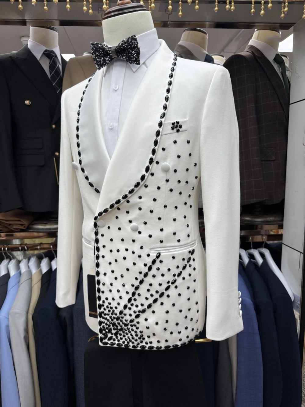 White Groom Men Suit Set 2 Pie - Formal Wear For Men Black Suit 评论和价格