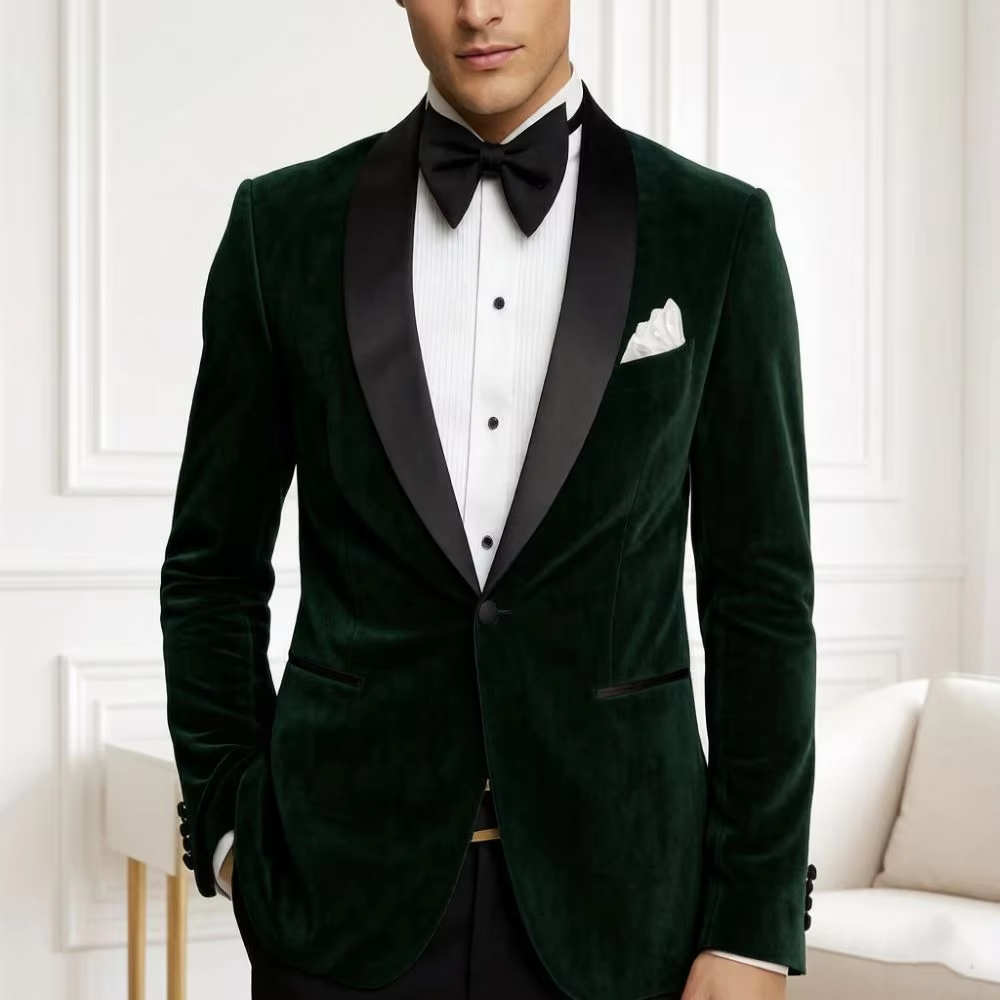 Men Velvet Blazer Slim Fit Sui - Formal Wear For Men Black Suit 评论和价格