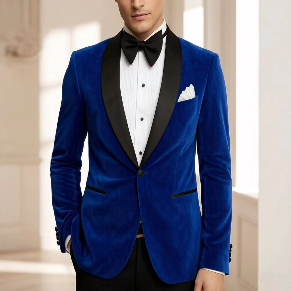 Men Velvet Blazer Slim Fit Sui - Formal Wear For Men Black Suit 评论和价格