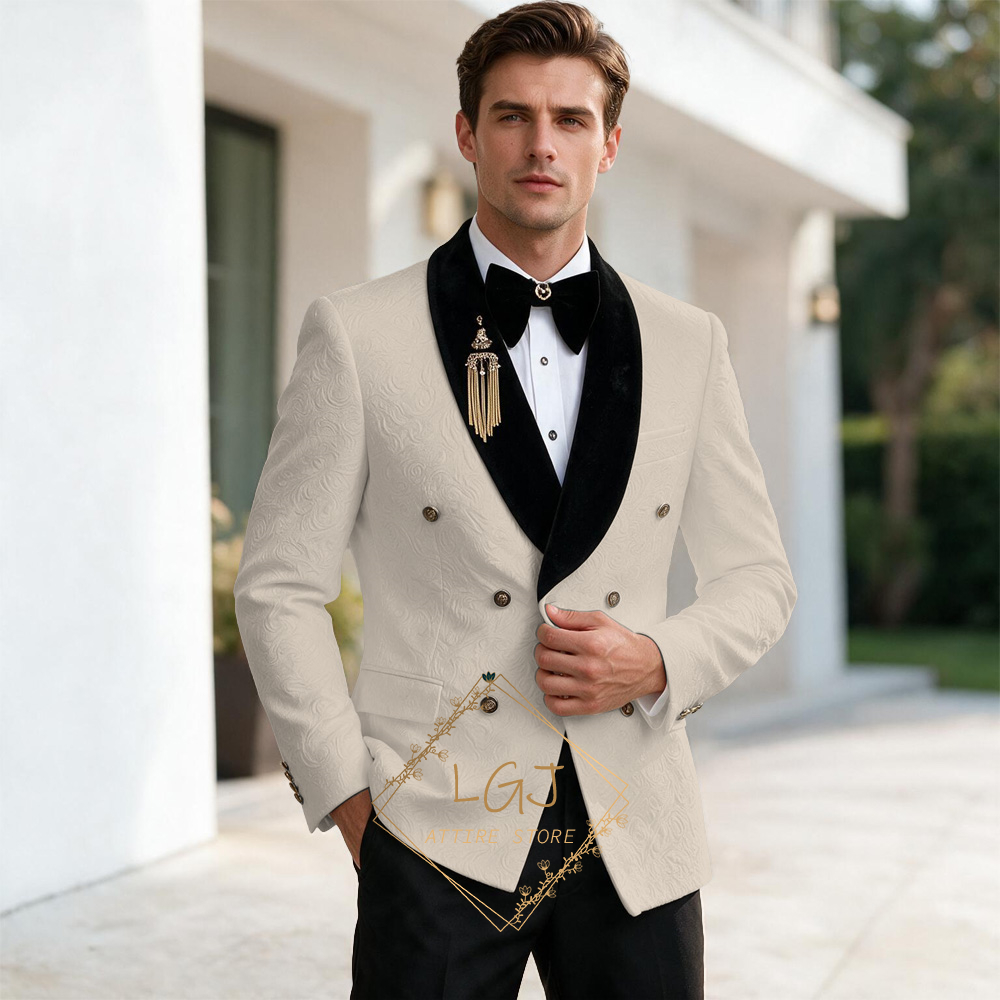 Luxury Men's 2 Piece Embossed  - Men'S Formal Dinner Wear 评论和价格