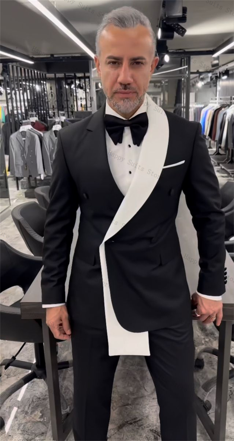 Black White Men Suit Set 2 Pie - Formal Wear Jersey For Men 评论和价格