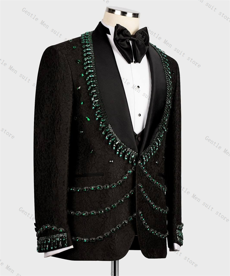 Luxury Crystals Men Suit Set 2 - Formal Wear For Men Black Suit 评论和价格