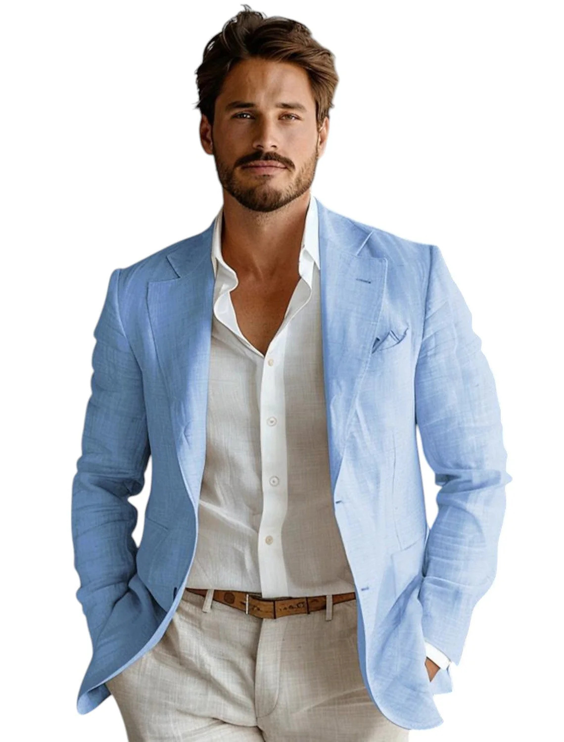 Blue Slim Fit Men's Linen Blaz - Men Formal Wear Design 评论和价格