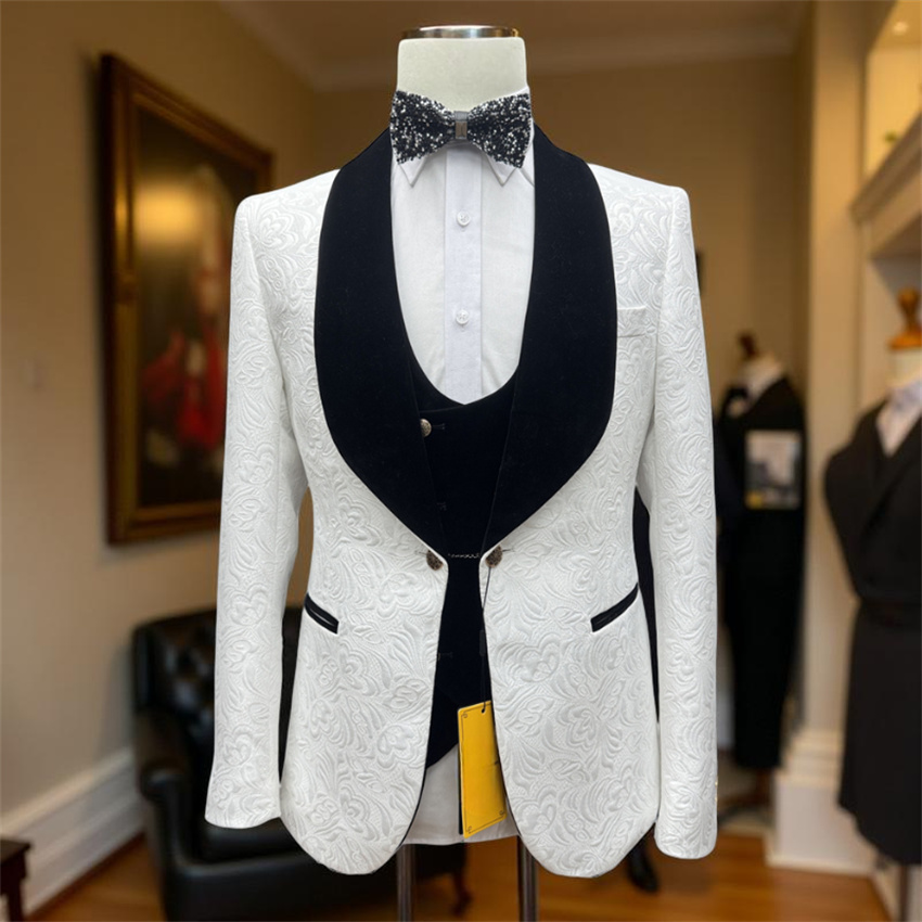 3 Pcs Floral Groom Tuxedo for  - Formal Wear For Men Black Suit 评论和价格