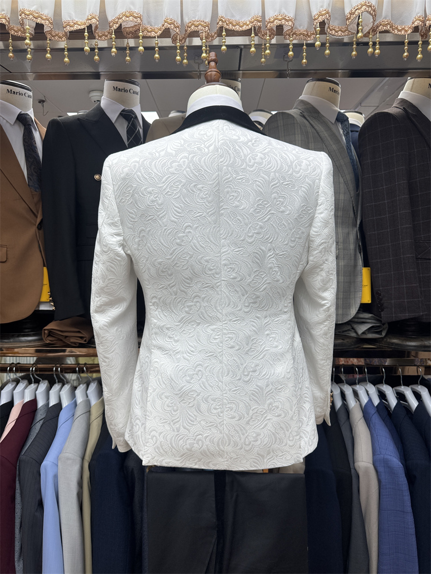 3 Pcs Floral Groom Tuxedo for  - Formal Wear For Men Black Suit 评论和价格