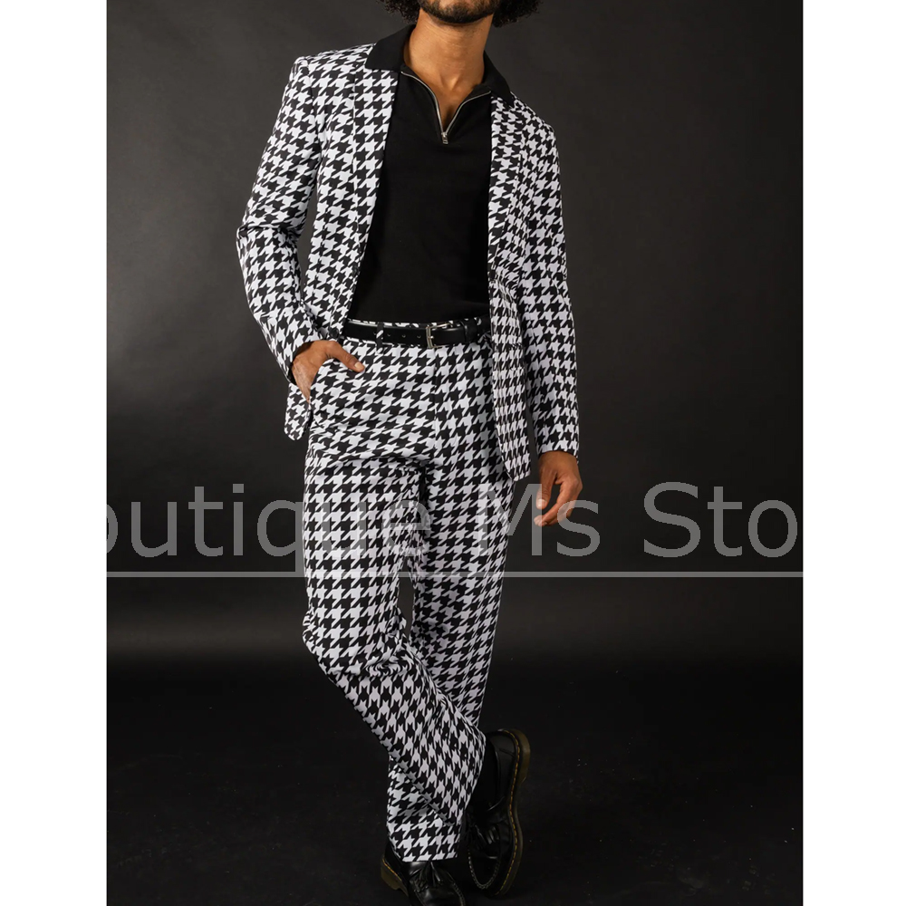 Black White Houndstooth Men's  - Formal Wear For Men Black Suit 评论和价格