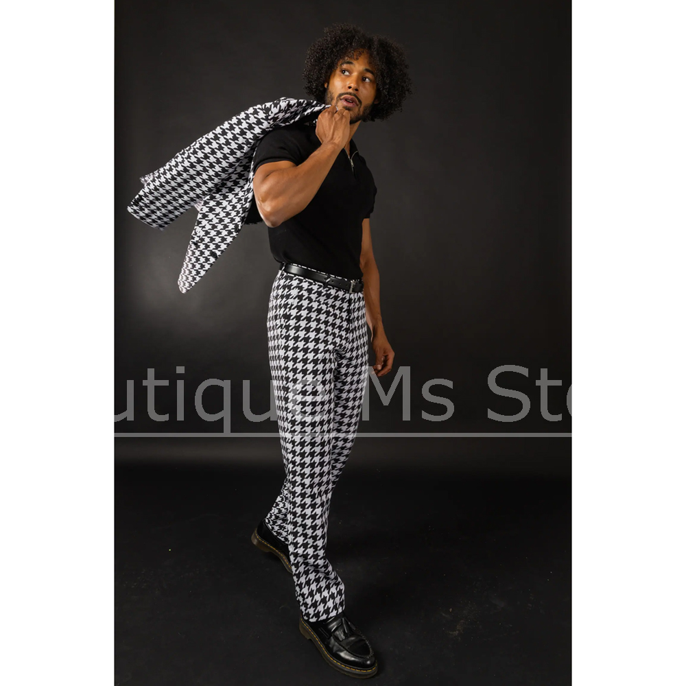 Black White Houndstooth Men's  - Formal Wear For Men Black Suit 评论和价格