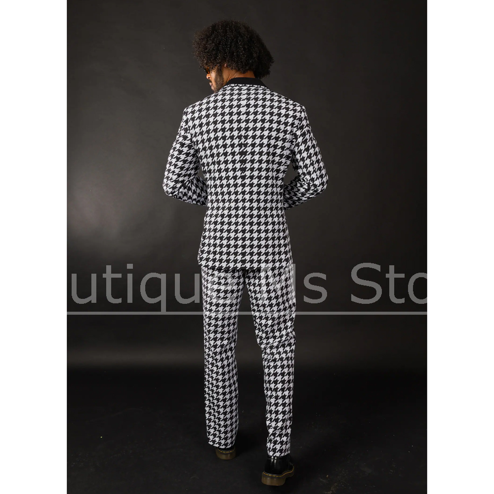 Black White Houndstooth Men's  - Formal Wear For Men Black Suit 评论和价格
