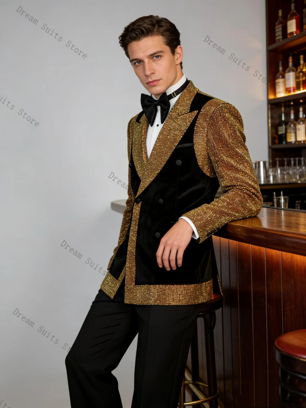 Golden Crystals Men Suit Set 2 - Formal Wear For Men Black Suit 评论和价格