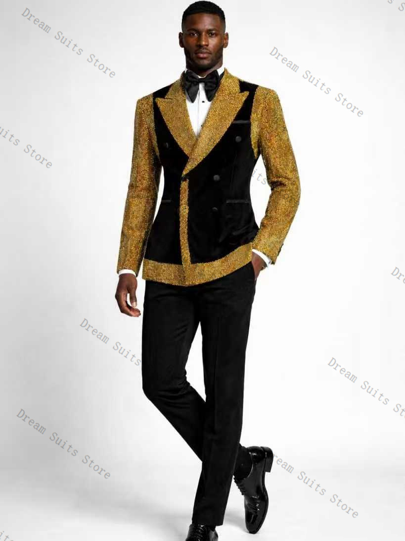 Golden Crystals Men Suit Set 2 - Formal Wear For Men Black Suit 评论和价格