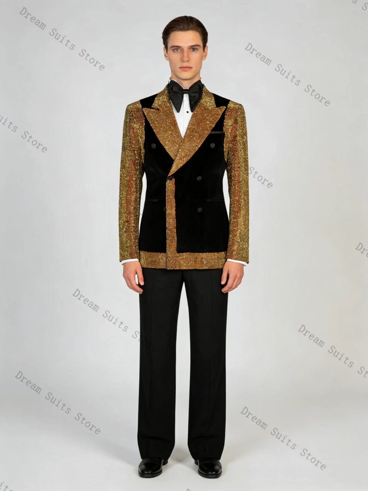 Golden Crystals Men Suit Set 2 - Formal Wear For Men Black Suit 评论和价格