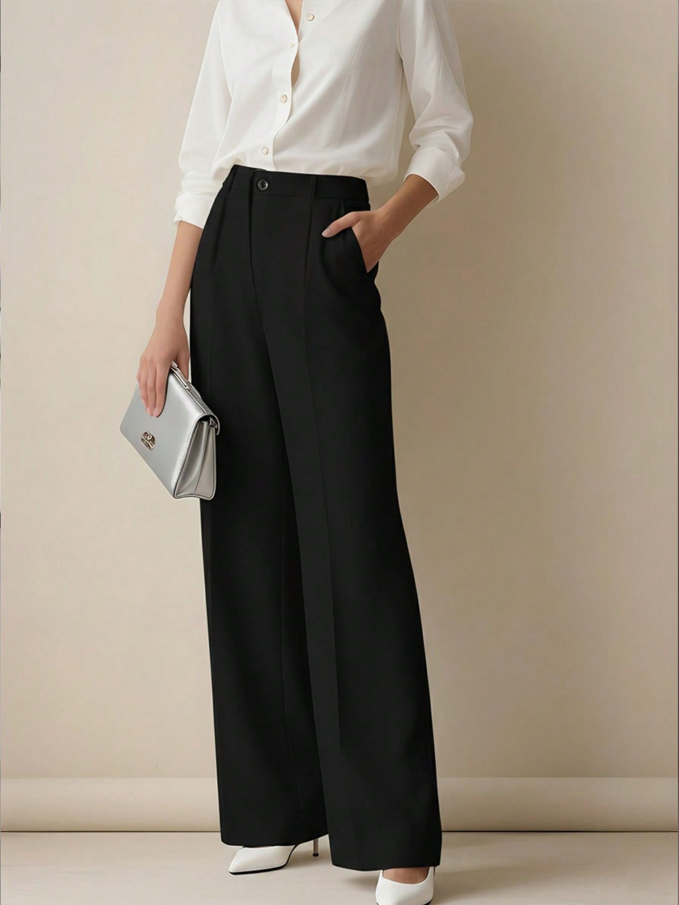 Women's High Waisted Wide Leg  - Dress Pant Flat Front 评论和价格